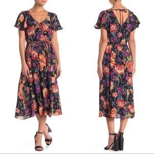 Band Of Gypsies Floral Flutter Belted Midi Dress